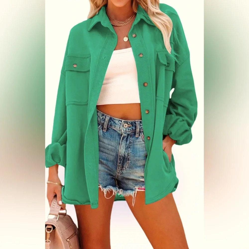 Forever 21 Green Short Length Trench Style Fleece Jacket Sz XL